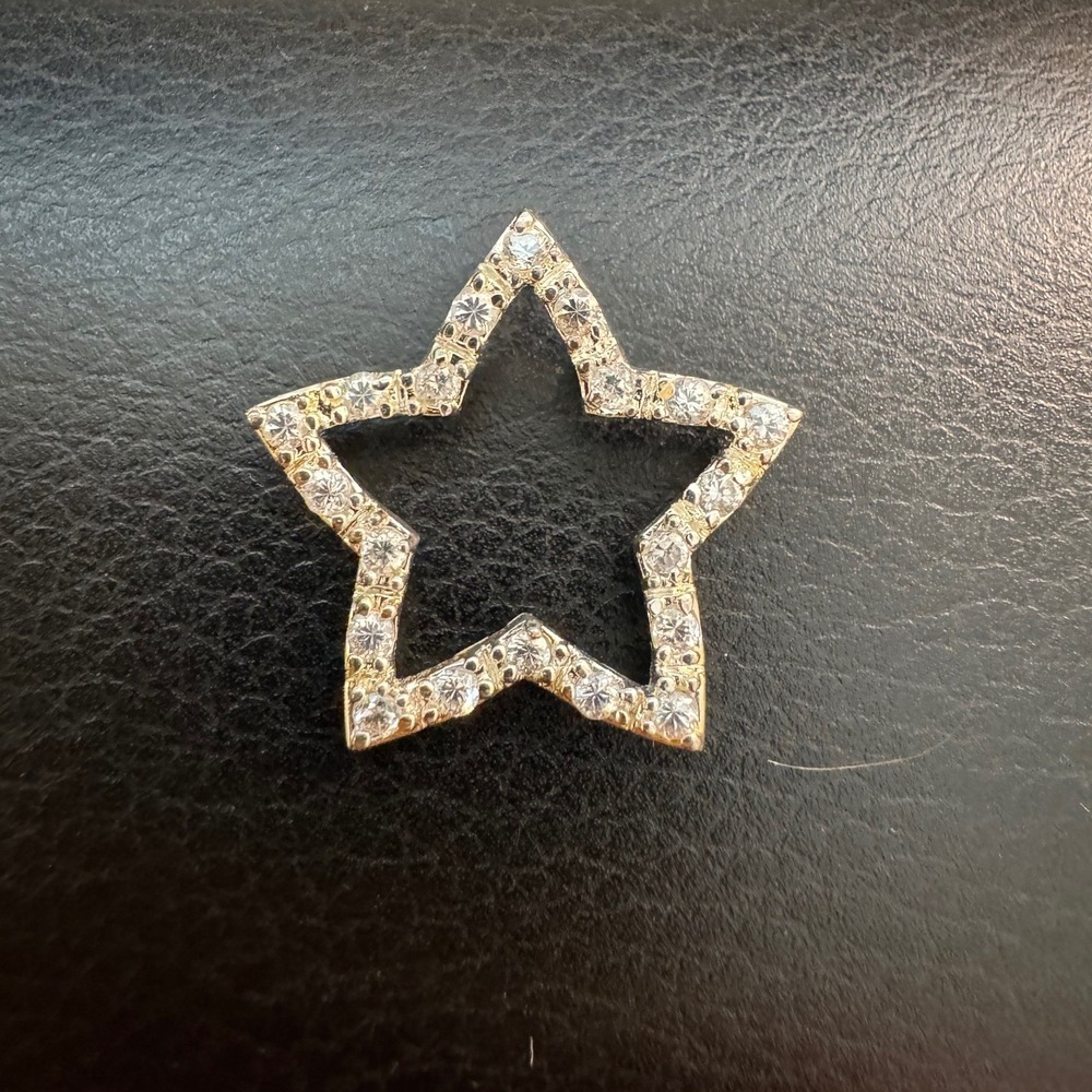 925 Silver Stamped Star Rhinestone Studded Pendant Necklace Charm